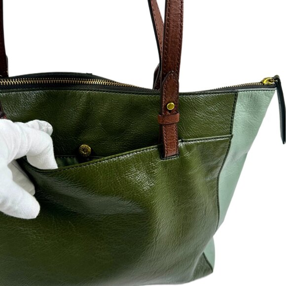 Fossil Classic Two-Tone Green Leather Tote – Genuine Leather – Pre-Owned - Picture 5 of 16